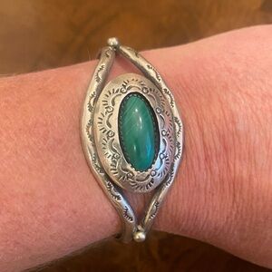 Sterling Silver and Green Stone Women's Cuff